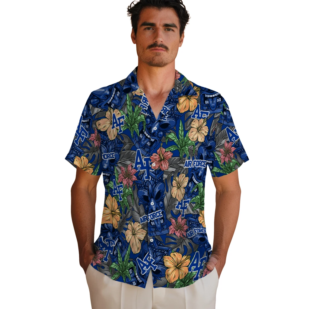 Air Force Falcons Hawaiian Shirt - Hibiscus Tiki Jungle air force falcons tiki jungle blue hawaiian shirts fashion forward