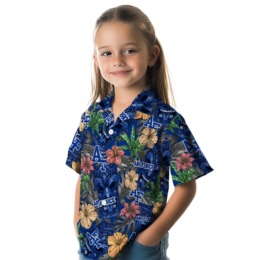 Air Force Falcons Hawaiian Shirt - Hibiscus Tiki Jungle air force falcons tiki jungle blue hawaiian shirts premium grade