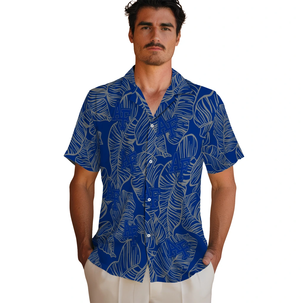 Air Force Falcons Hawaiian Shirt - Leaf Outline air force falcons leaf outline blue hawaiian shirts fashion forward