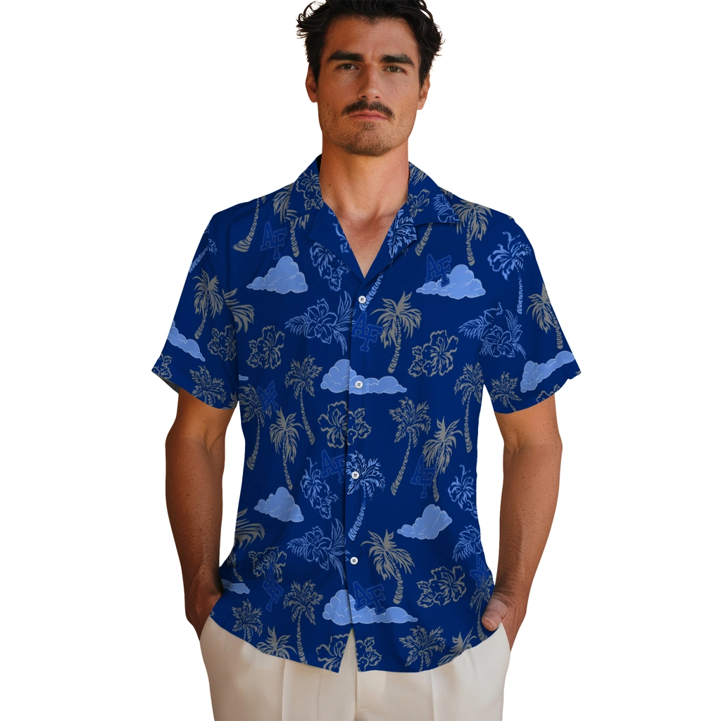 Air Force Falcons Hawaiian Shirt - Palm And Clouds air force falcons palm and clouds blue hawaiian shirts fashion forward