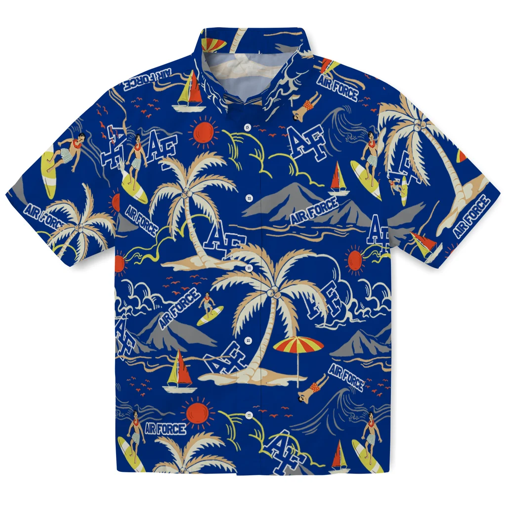 Air Force Falcons Hawaiian Shirt - Palm Tree Island air force falcons palm tree island blue hawaiian shirts best selling