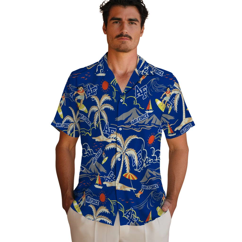 Air Force Falcons Hawaiian Shirt - Palm Tree Island air force falcons palm tree island blue hawaiian shirts fashion forward