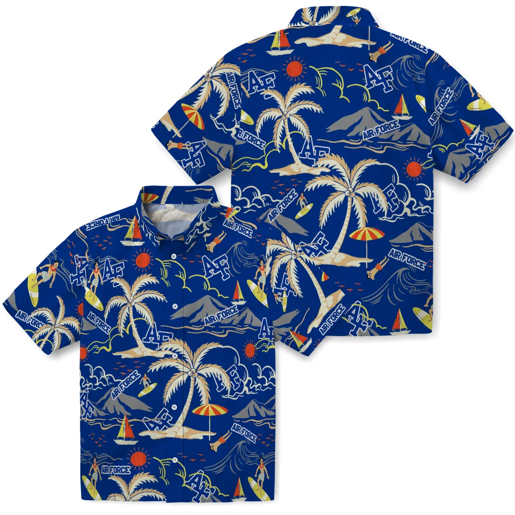 Air Force Falcons Hawaiian Shirt - Palm Tree Island air force falcons palm tree island blue hawaiian shirts high quality