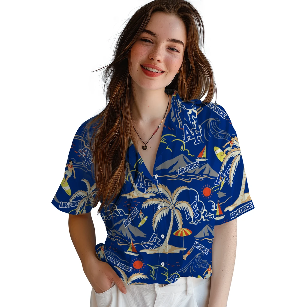 Air Force Falcons Hawaiian Shirt - Palm Tree Island air force falcons palm tree island blue hawaiian shirts latest model