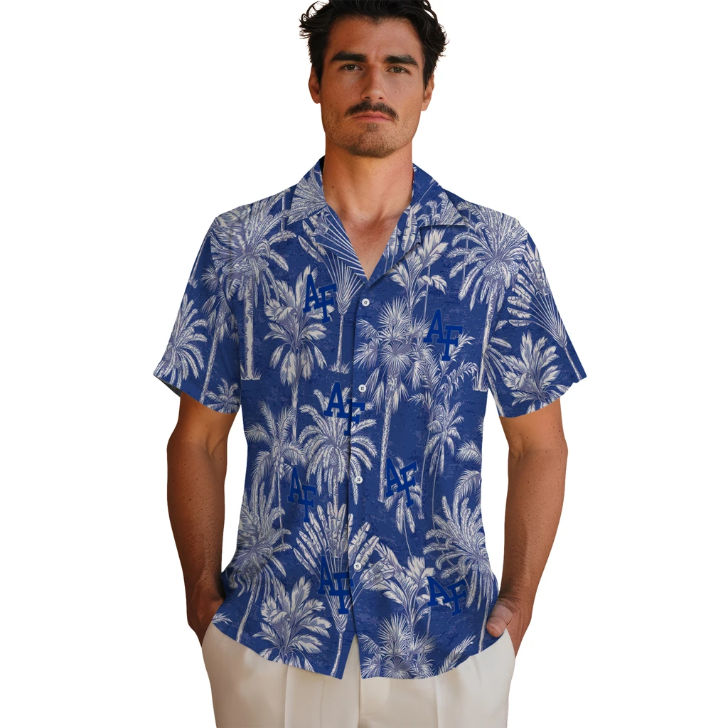 Air Force Falcons Hawaiian Shirt - Vintage Palm Tree air force falcons palm shadows blue hawaiian shirts fashion forward