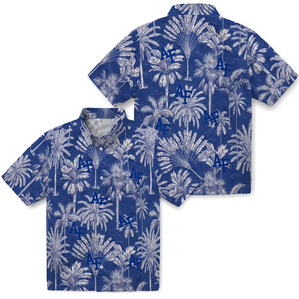 Air Force Falcons Hawaiian Shirt - Vintage Palm Tree air force falcons palm shadows blue hawaiian shirts high quality