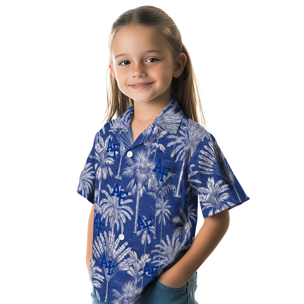 Air Force Falcons Hawaiian Shirt - Vintage Palm Tree air force falcons palm shadows blue hawaiian shirts premium grade