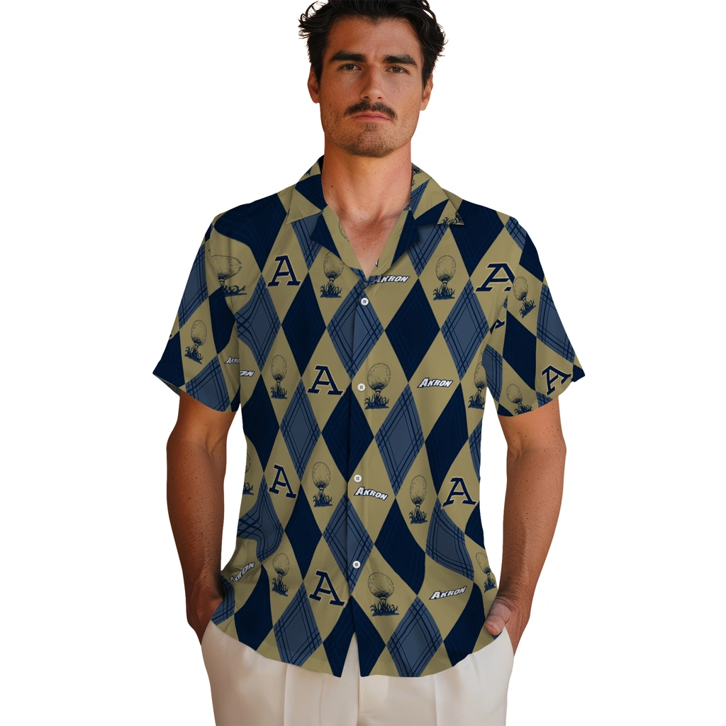 Akron Zips Hawaiian Shirt - Golfing Plaid akron zips balloon plaid blue hawaiian shirts fashion forward