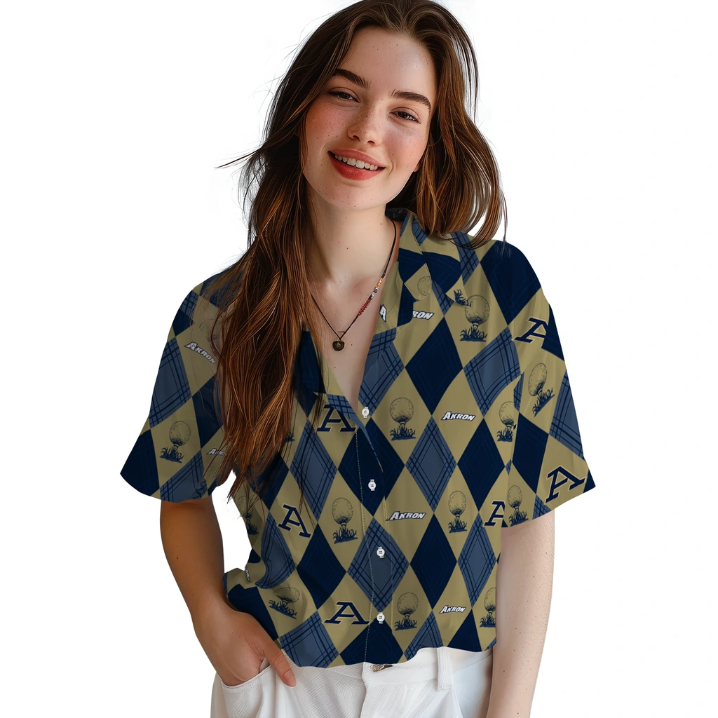 Akron Zips Hawaiian Shirt - Golfing Plaid akron zips balloon plaid blue hawaiian shirts latest model