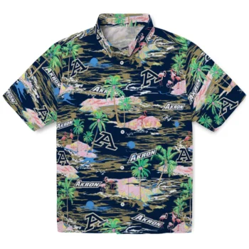 akron zips flamingo retreat blue hawaiian shirts best selling