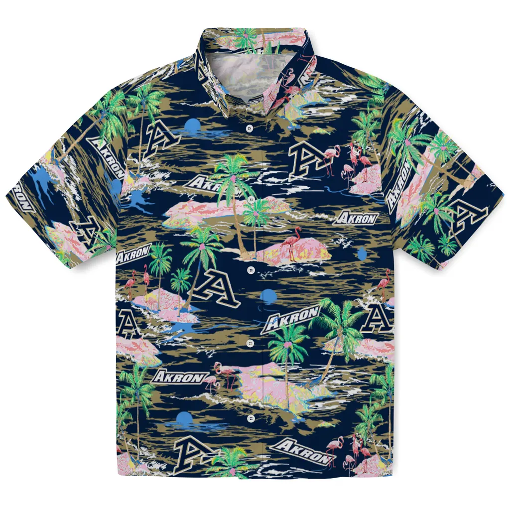 Akron Zips Hawaiian Shirt - Hawaii Island akron zips flamingo retreat blue hawaiian shirts best selling