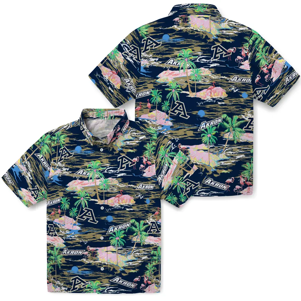 Akron Zips Hawaiian Shirt - Hawaii Island akron zips flamingo retreat blue hawaiian shirts high quality
