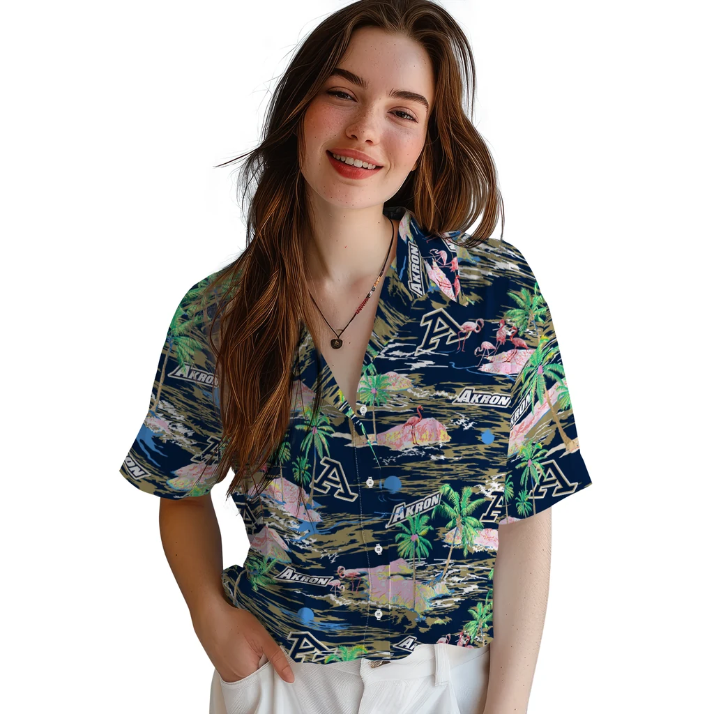 Akron Zips Hawaiian Shirt - Hawaii Island akron zips flamingo retreat blue hawaiian shirts latest model