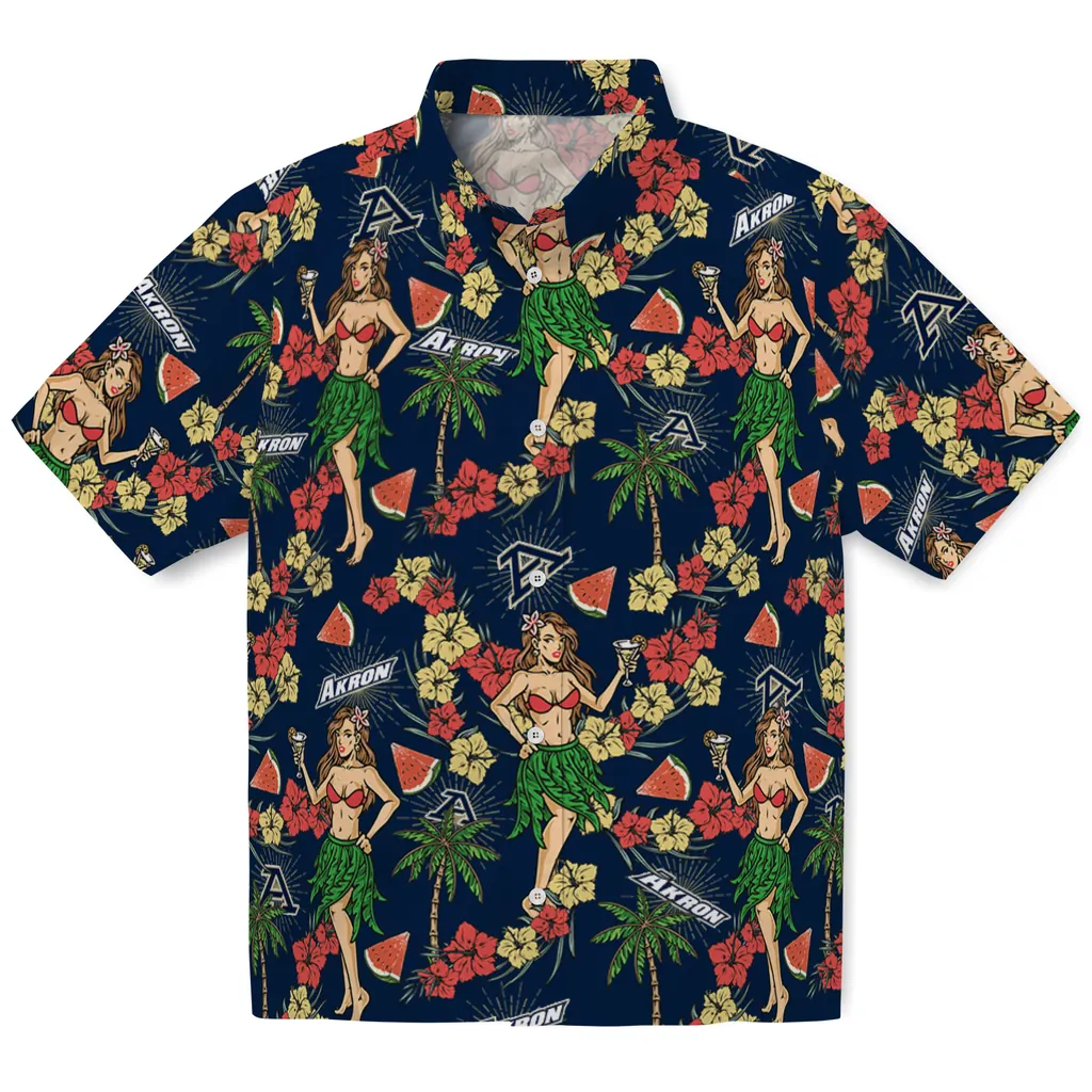 Akron Zips Hawaiian Shirt - Hawaiian Girls Design akron zips hawaiian girls design blue hawaiian shirts best selling