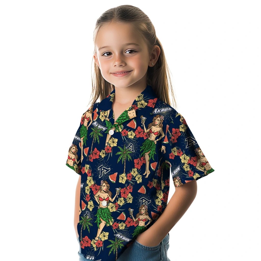Akron Zips Hawaiian Shirt - Hawaiian Girls Design akron zips hawaiian girls design blue hawaiian shirts premium grade
