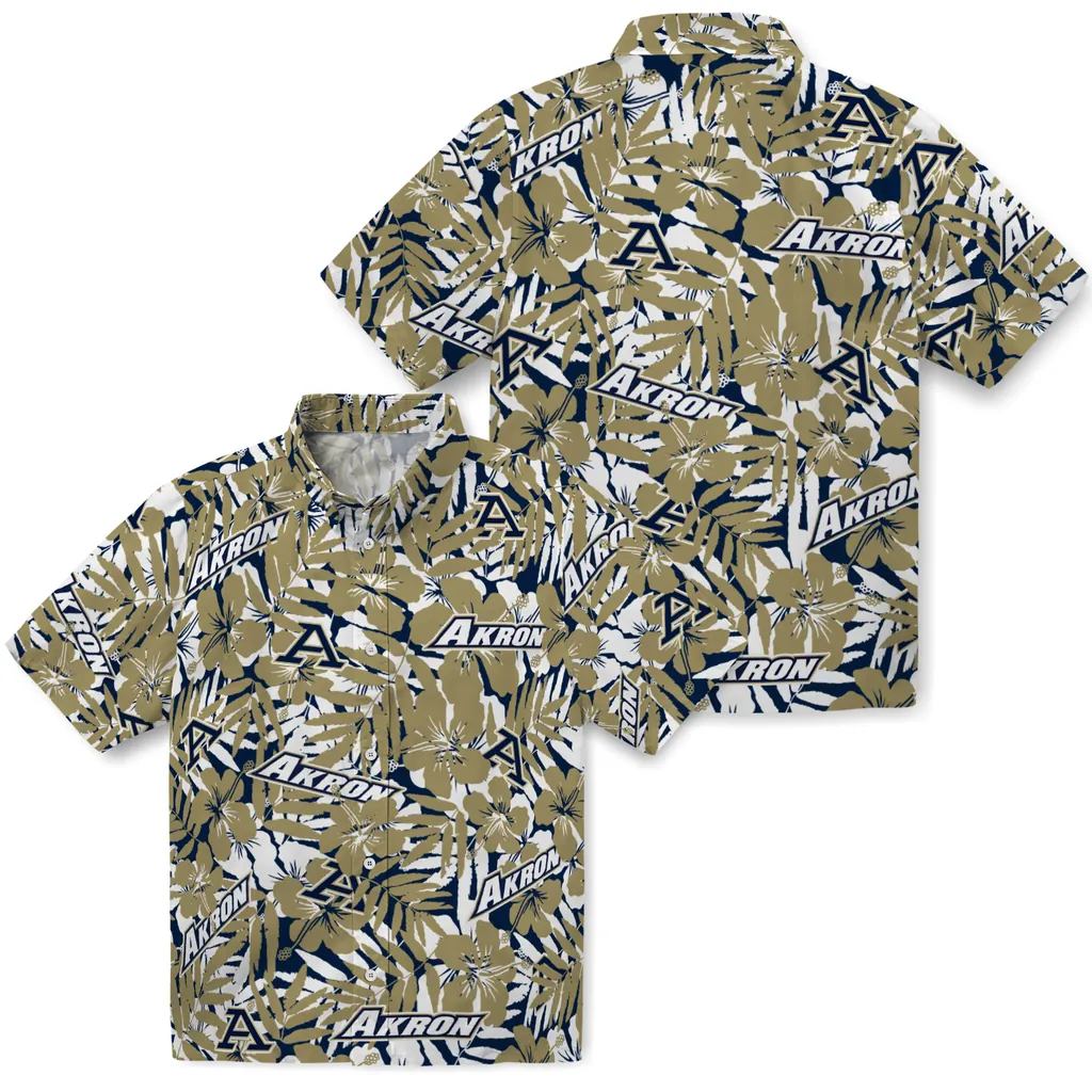 Akron Zips Hawaiian Shirt - Hibiscus Overlay akron zips hibiscus overlay hawaiian shirts high quality