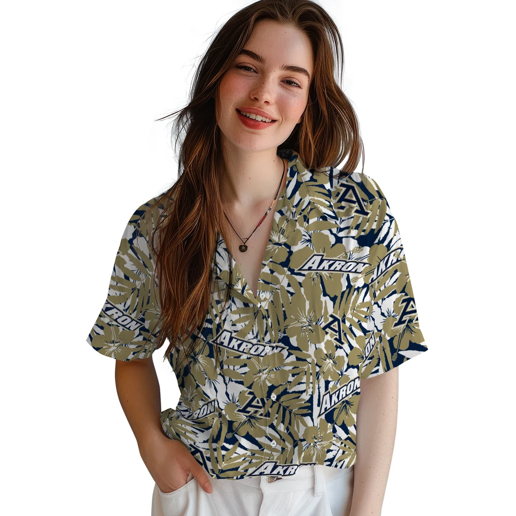 Akron Zips Hawaiian Shirt - Hibiscus Overlay akron zips hibiscus overlay hawaiian shirts latest model