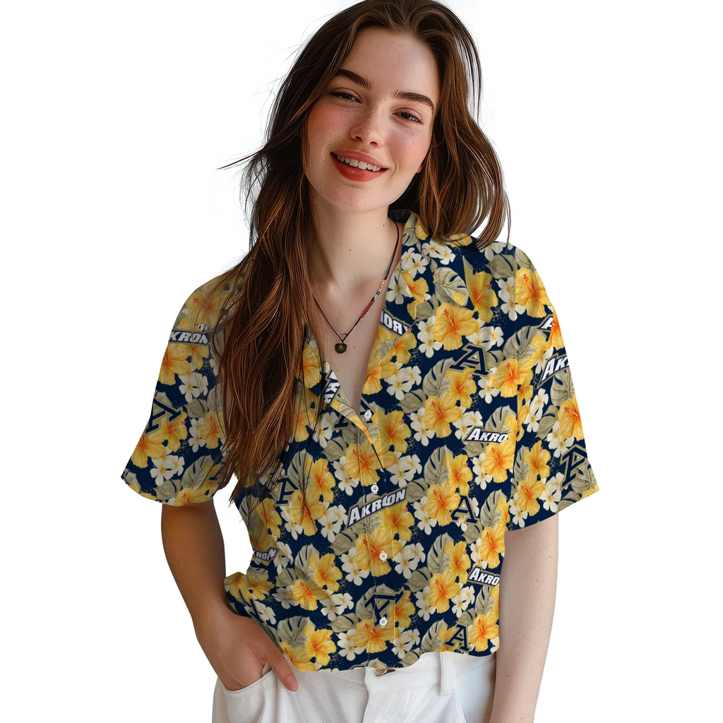 Akron Zips Hawaiian Shirt - Hibiscus Tropics akron zips hibiscus tropics blue yellow hawaiian shirts latest model