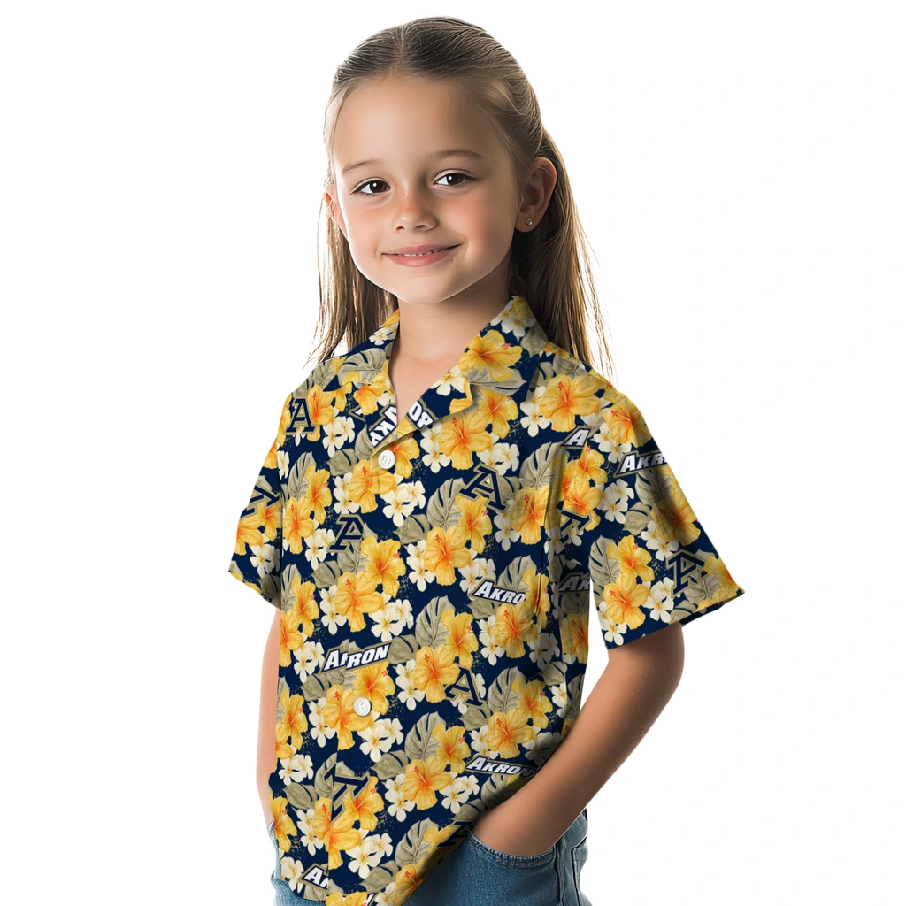 Akron Zips Hawaiian Shirt - Hibiscus Tropics akron zips hibiscus tropics blue yellow hawaiian shirts premium grade