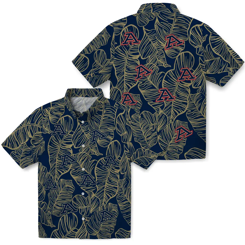Akron Zips Hawaiian Shirt - Leaf Outline akron zips leaf outline blue hawaiian shirts high quality