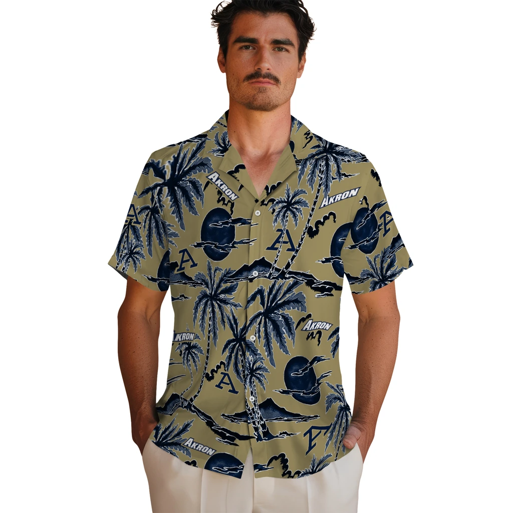 Akron Zips Hawaiian Shirt - Palm Sunset akron zips palm sunset hawaiian shirts fashion forward