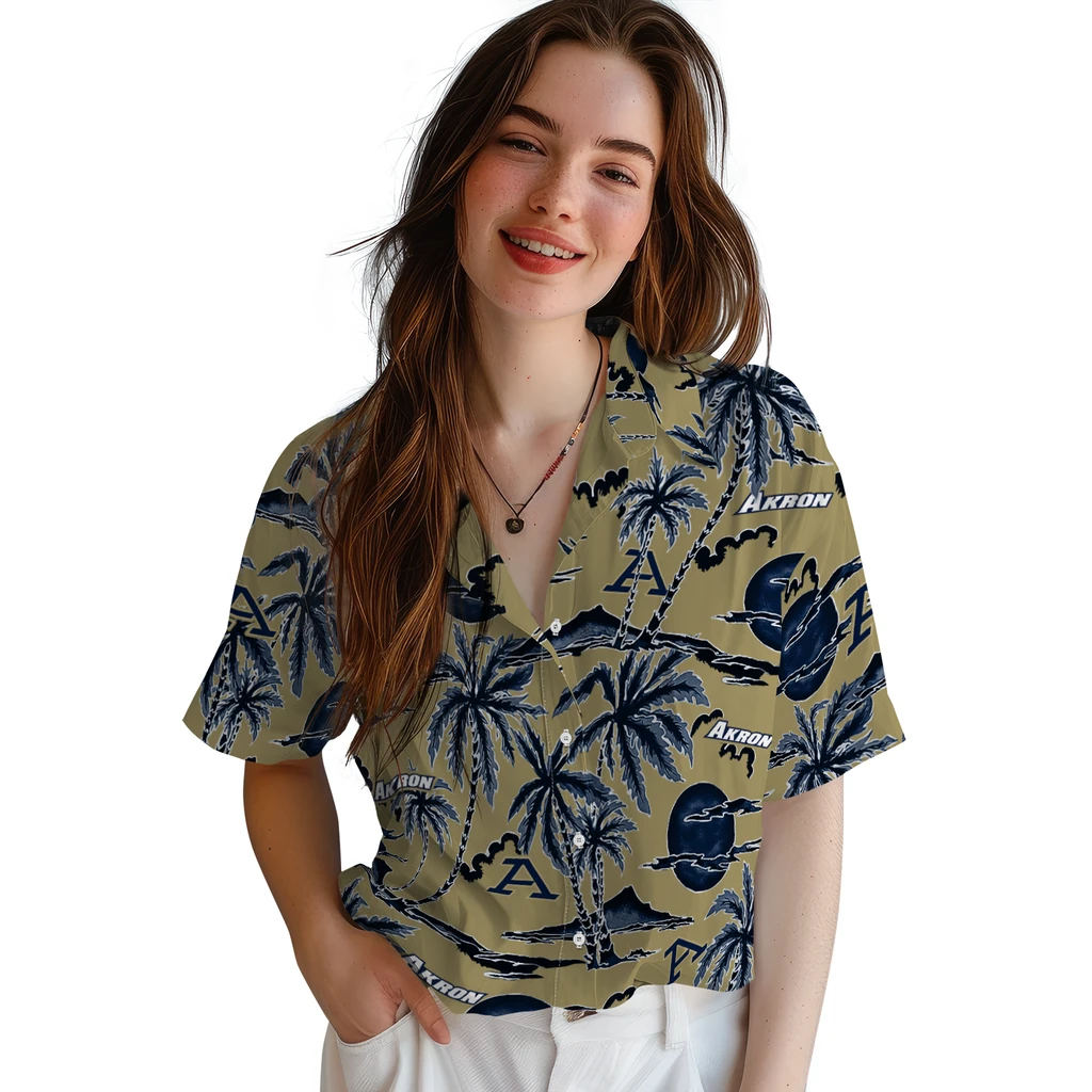 Akron Zips Hawaiian Shirt - Palm Sunset akron zips palm sunset hawaiian shirts latest model