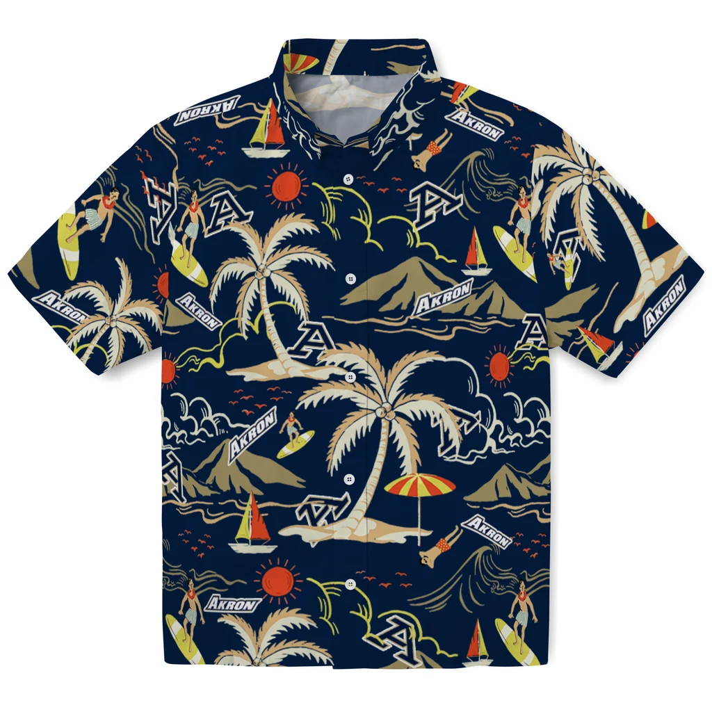 Akron Zips Hawaiian Shirt - Palm Tree Island akron zips palm tree island blue hawaiian shirts best selling