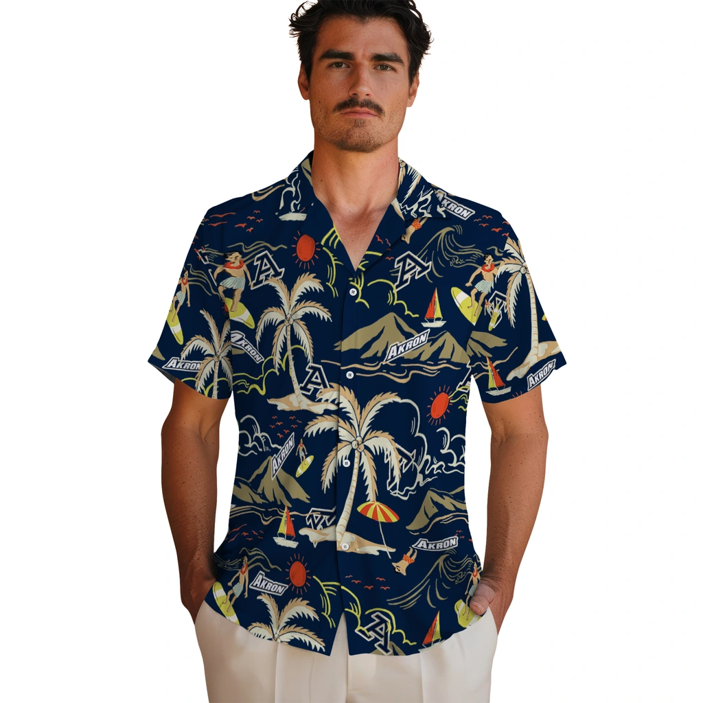 Akron Zips Hawaiian Shirt - Palm Tree Island akron zips palm tree island blue hawaiian shirts fashion forward