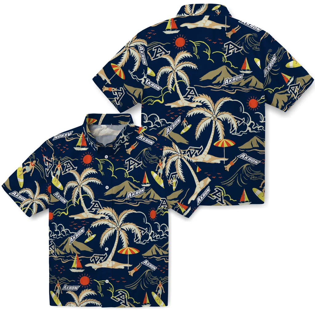 Akron Zips Hawaiian Shirt - Palm Tree Island akron zips palm tree island blue hawaiian shirts high quality