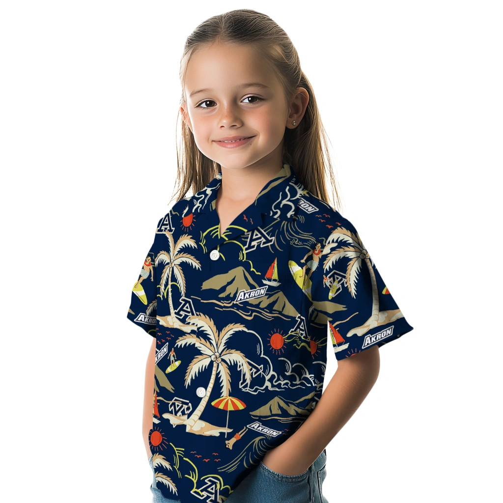 Akron Zips Hawaiian Shirt - Palm Tree Island akron zips palm tree island blue hawaiian shirts premium grade