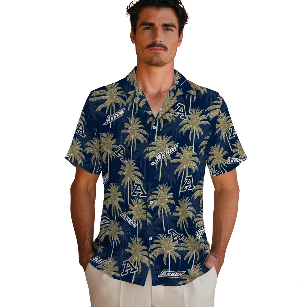 Akron Zips Hawaiian Shirt - Palm Tree Motif akron zips palm grove blue hawaiian shirts fashion forward