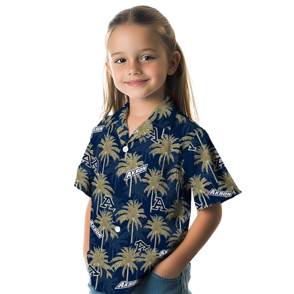 Akron Zips Hawaiian Shirt - Palm Tree Motif akron zips palm grove blue hawaiian shirts premium grade
