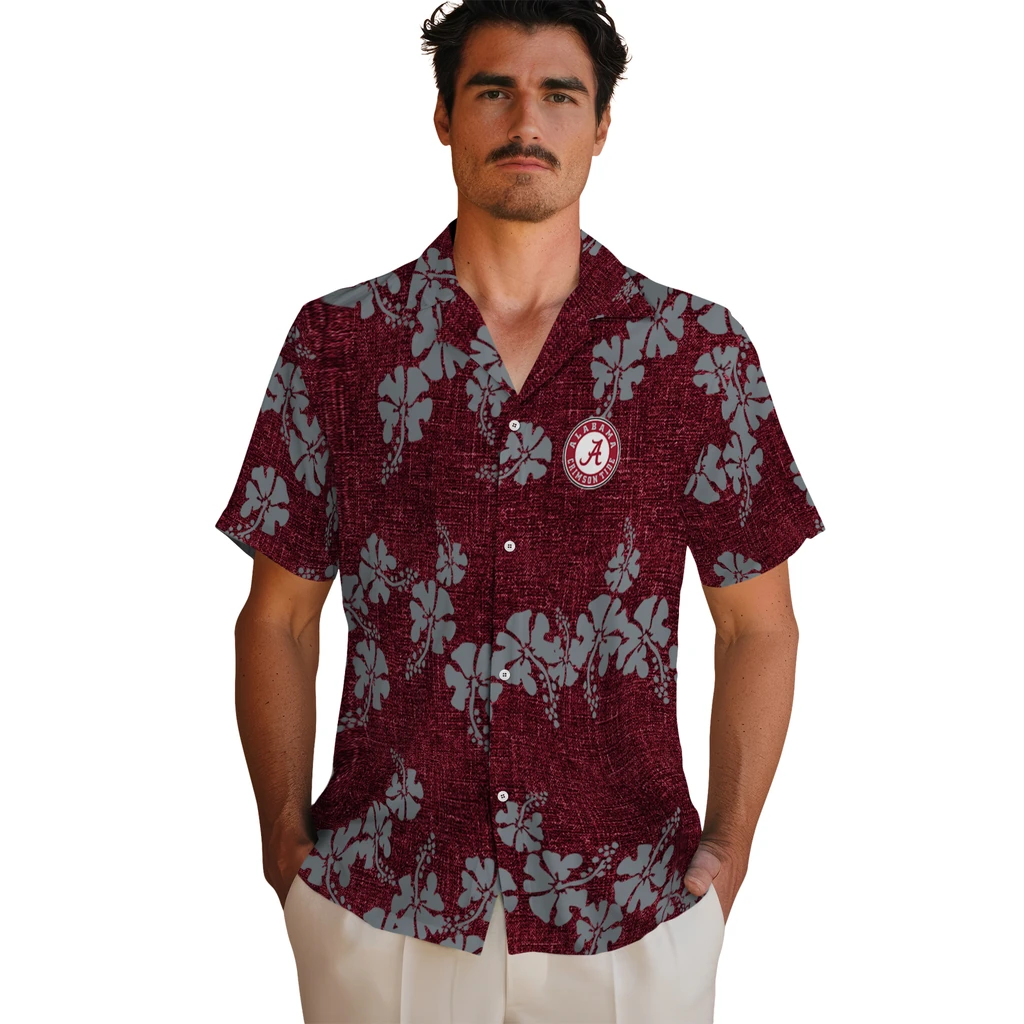 Alabama Crimson Tide Hawaiian Shirt - 50th State Flower alabama crimson tide hibiscus petals crimson hawaiian shirts fashion forward