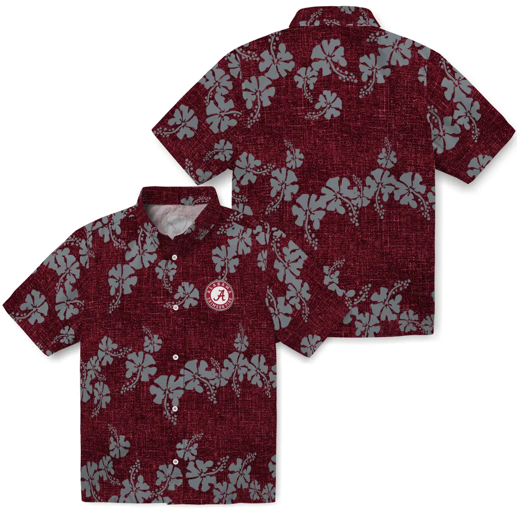 Alabama Crimson Tide Hawaiian Shirt - 50th State Flower alabama crimson tide hibiscus petals crimson hawaiian shirts high quality