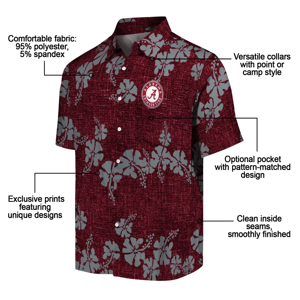 Alabama Crimson Tide Hawaiian Shirt - 50th State Flower alabama crimson tide hibiscus petals crimson hawaiian shirts new arrival
