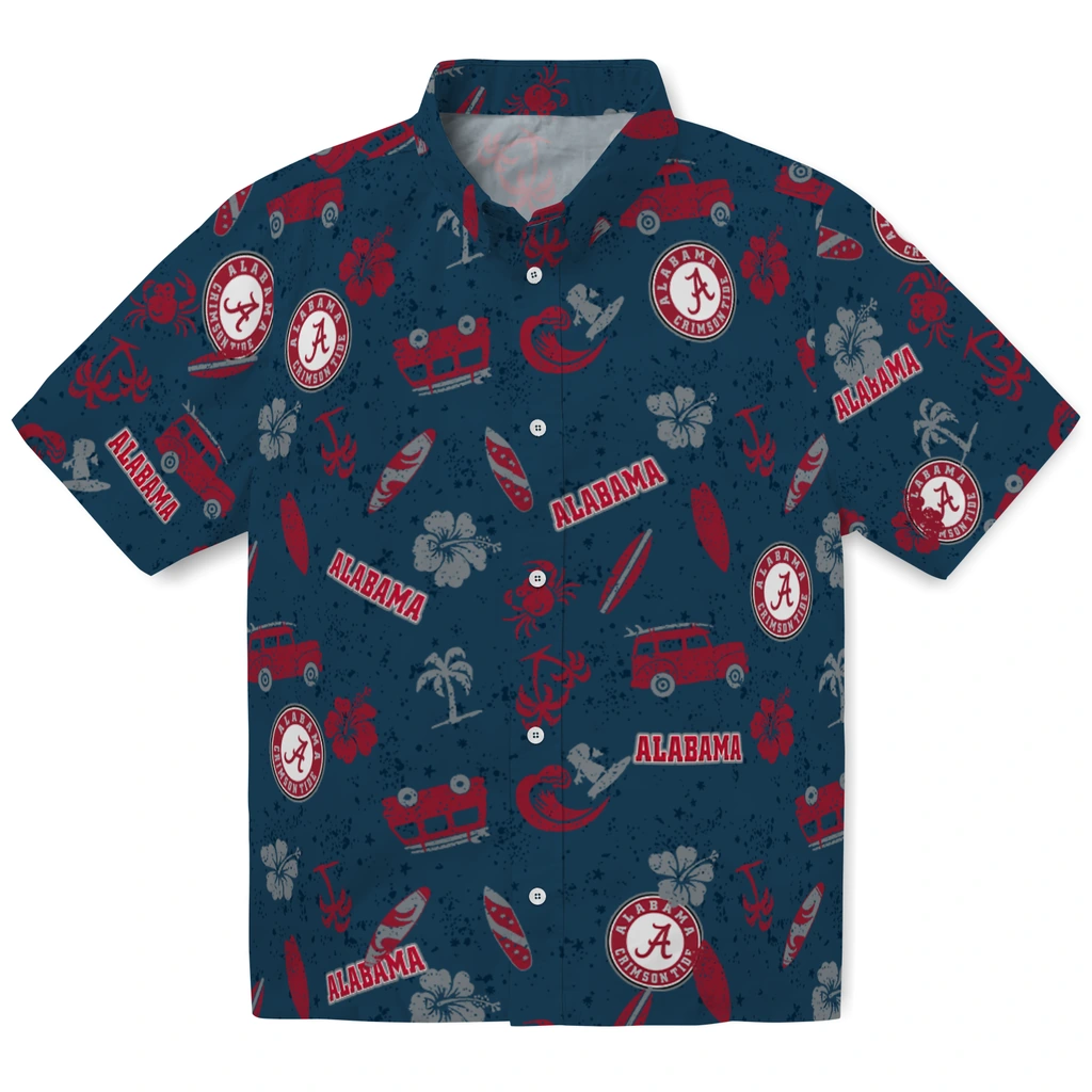 Alabama Crimson Tide Hawaiian Shirt - Beach Vibe alabama crimson tide beach vibe navy hawaiian shirts best selling