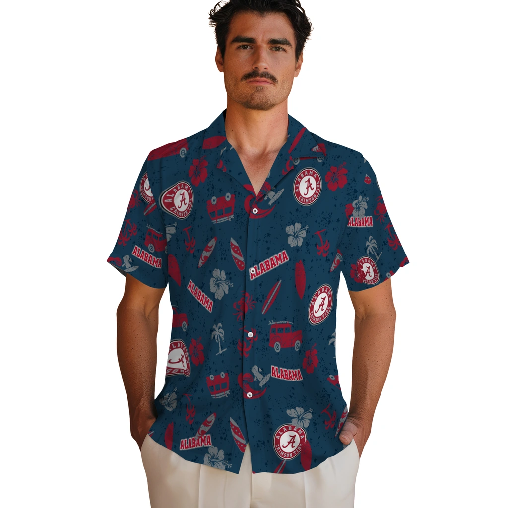 Alabama Crimson Tide Hawaiian Shirt - Beach Vibe alabama crimson tide beach vibe navy hawaiian shirts fashion forward