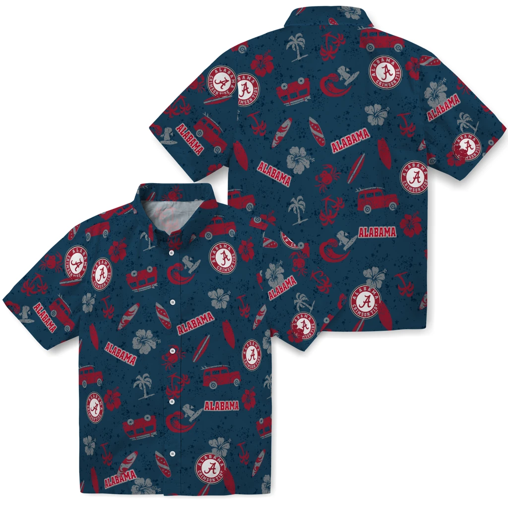 Alabama Crimson Tide Hawaiian Shirt - Beach Vibe alabama crimson tide beach vibe navy hawaiian shirts high quality
