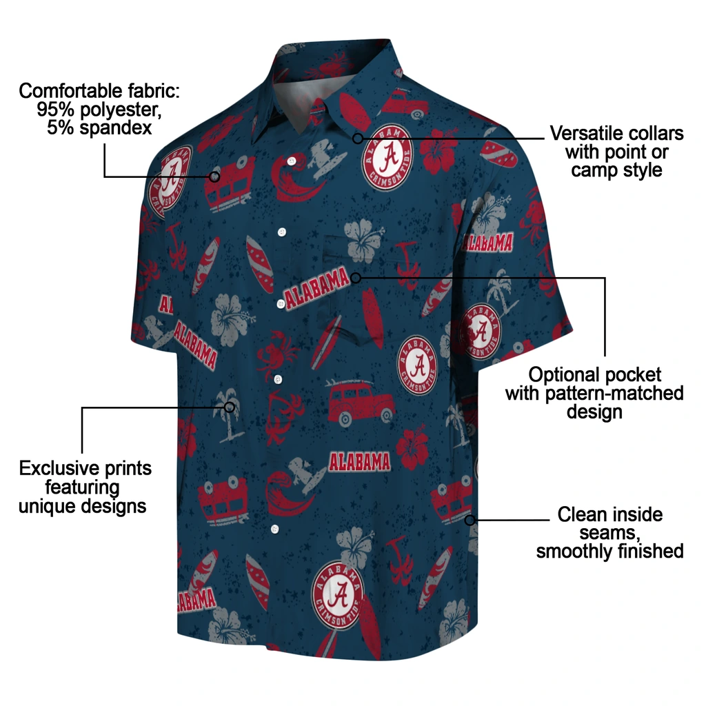 Alabama Crimson Tide Hawaiian Shirt - Beach Vibe alabama crimson tide beach vibe navy hawaiian shirts new arrival