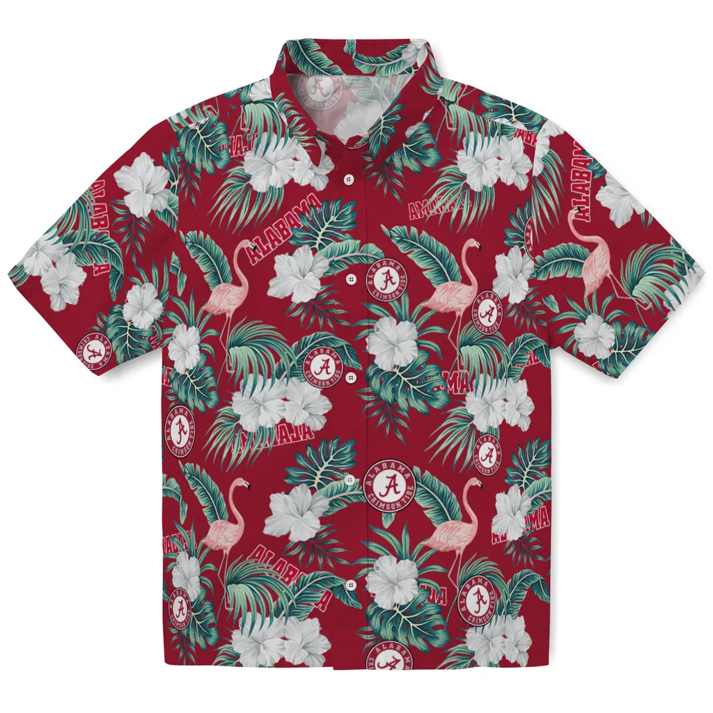 Alabama Crimson Tide Hawaiian Shirt - Flamingo and Hibiscus alabama crimson tide flamingo palms crimson hawaiian shirts best selling