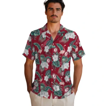 alabama crimson tide flamingo palms crimson hawaiian shirts fashion forward