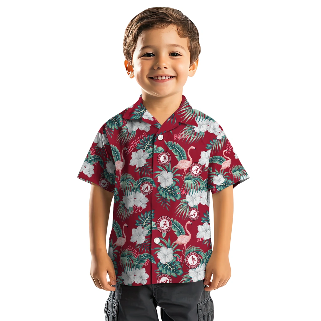 Alabama Crimson Tide Hawaiian Shirt - Flamingo and Hibiscus alabama crimson tide flamingo palms crimson hawaiian shirts top rated