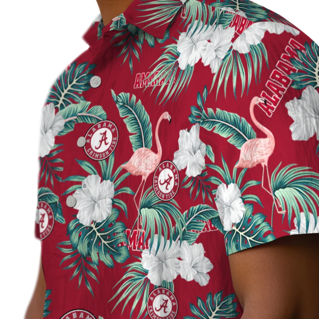Alabama Crimson Tide Hawaiian Shirt - Flamingo and Hibiscus alabama crimson tide flamingo palms crimson hawaiian shirts trendy