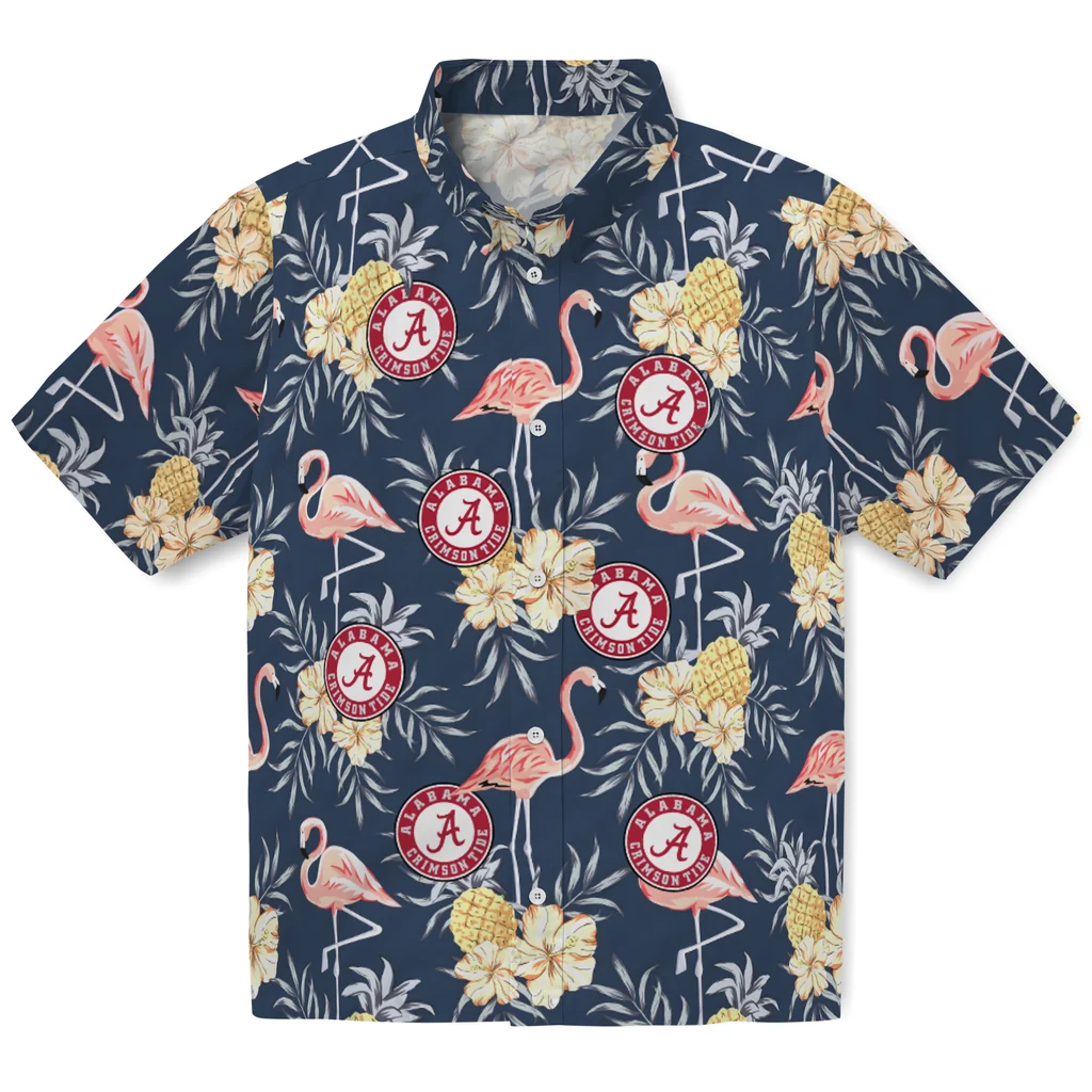 Alabama Crimson Tide Hawaiian Shirt - Flamingo Hibiscus alabama crimson tide flamingo hibiscus navy hawaiian shirts best selling