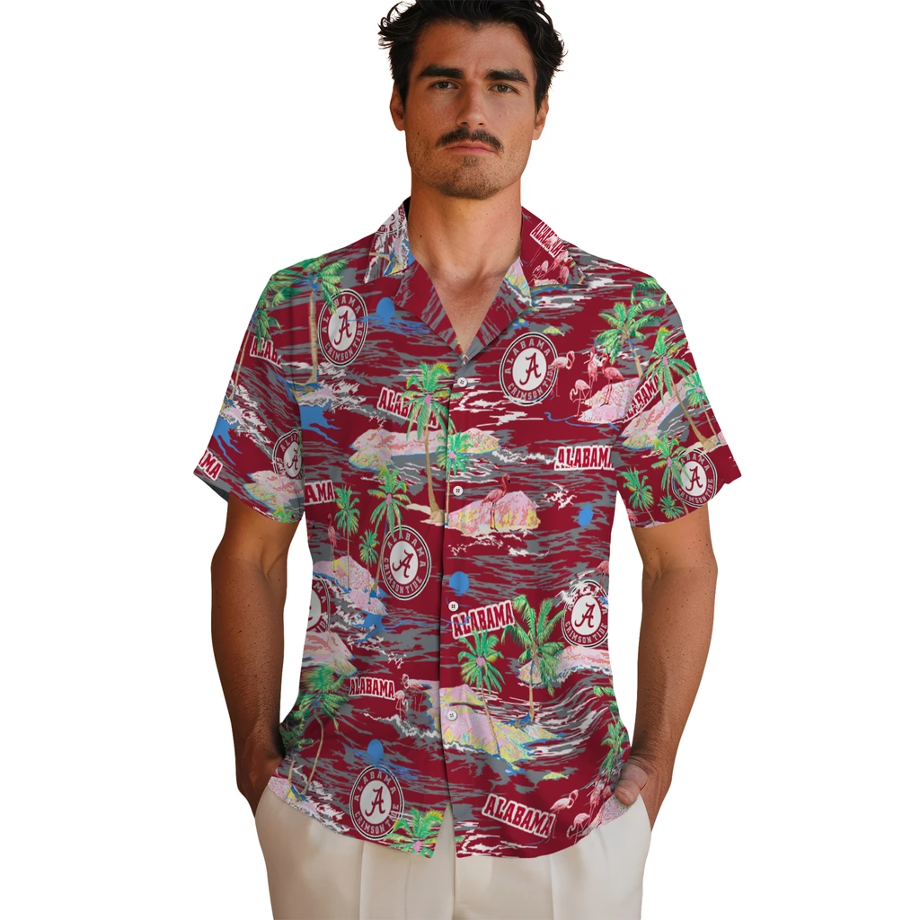 Alabama Crimson Tide Hawaiian Shirt - Hawaii Island alabama crimson tide flamingo retreat crimson hawaiian shirts fashion forward