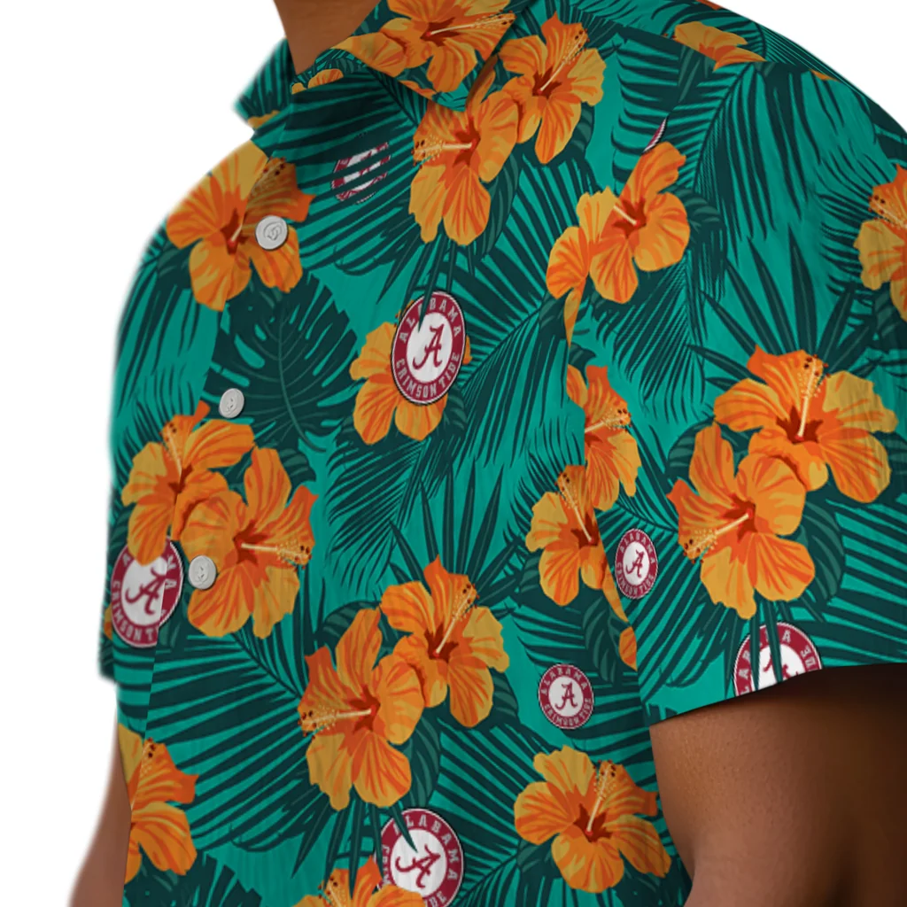 Alabama Crimson Tide Hawaiian Shirt - Hibiscus and Palm Leaves alabama crimson tide hibiscus escape green hawaiian shirts trendy