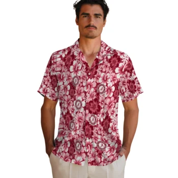 alabama crimson tide hibiscus blooms crimson hawaiian shirts fashion forward