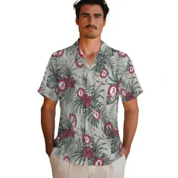 alabama crimson tide hibiscus designs beige hawaiian shirts fashion forward