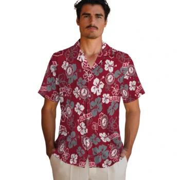 alabama crimson tide hibiscus bloom crimson hawaiian shirts fashion forward