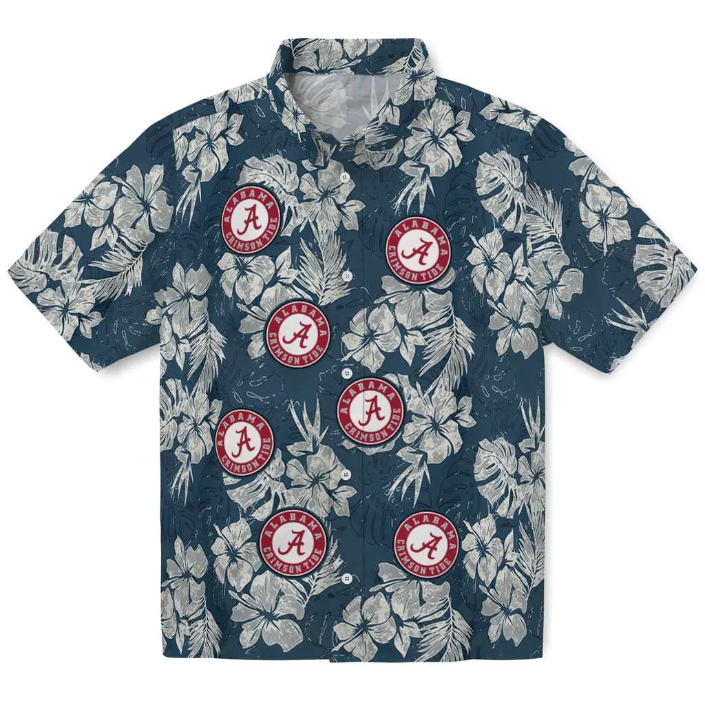 Alabama Crimson Tide Hawaiian Shirt - Hibiscus Flowers alabama crimson tide hibiscus flowers navy blue hawaiian shirts best selling
